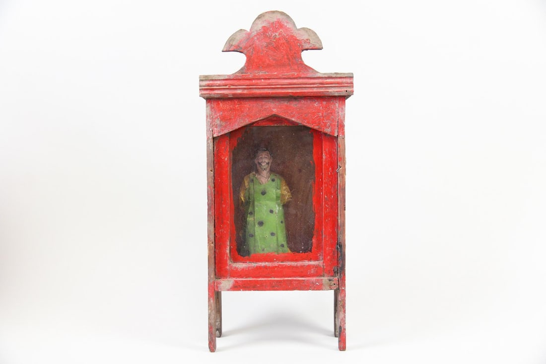 Red Folk Art Wooden Nicho Box with Figure (1 of 9)