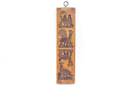 Dutch Folk Art Carved Wood Cookie Mold, Animals & Birds