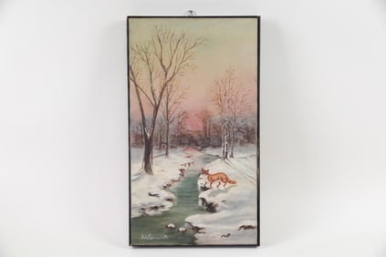 Antique Painting of Winter Fox, Samascott, Kinderhook, NY