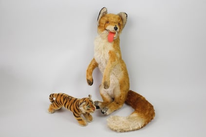 Steiff Mohair Large Begging Display Fox & Small Tiger