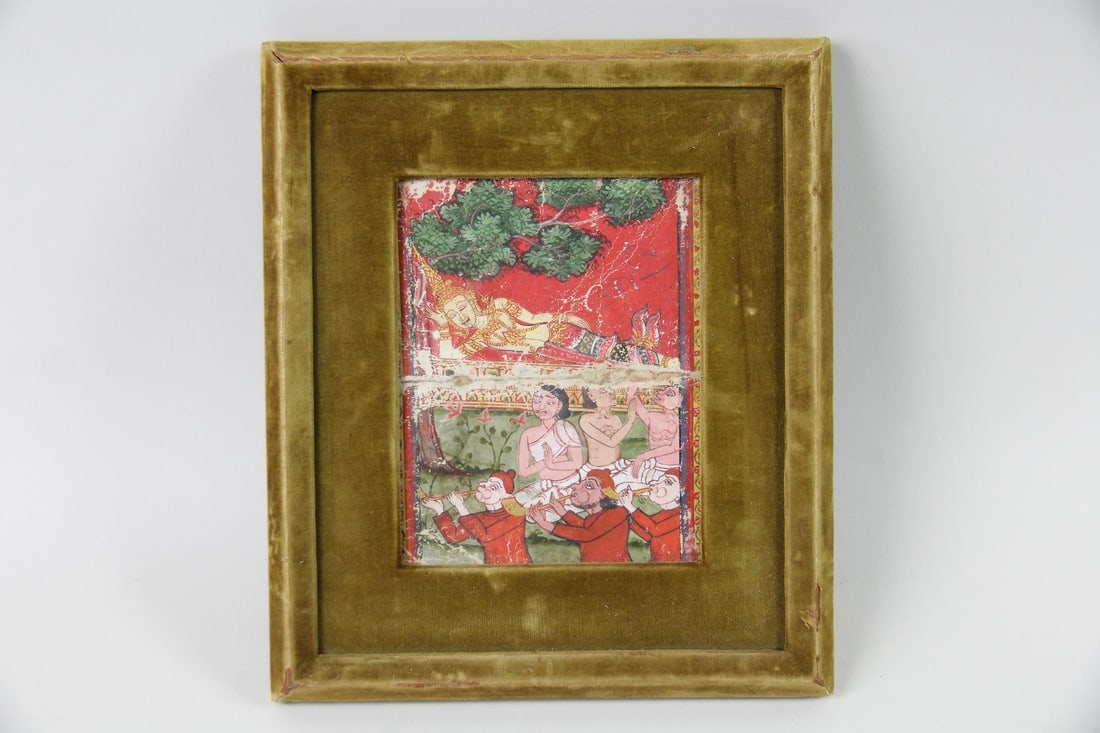 Illustrated Indian Page in Velvet Frame, Birth of Vessantara, Sivi Kingdom (1 of 10)