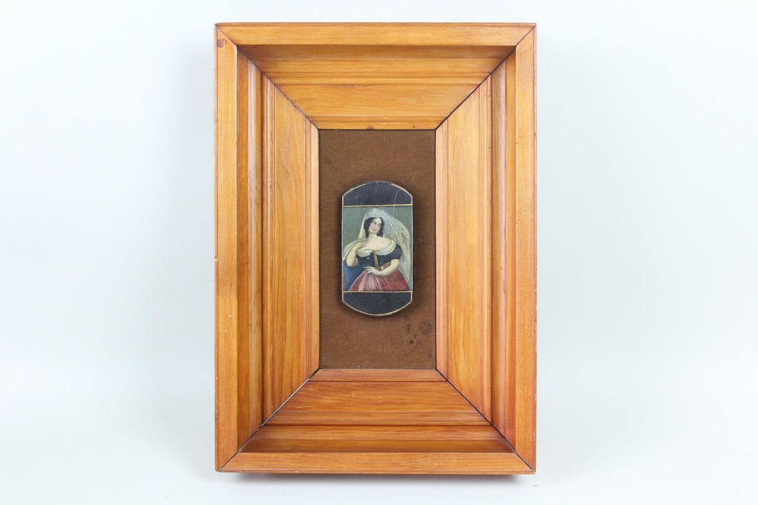 Antique Framed Papier Mache Snuff/Tobacco Box Lid, Portrait Painting (1 of 7)