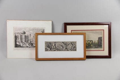 Lot of 3 Engravings, Triton Fountain & Stone Henge