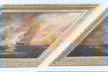 Luminist Marine Sailing Ship Oil Painting, Thomas Clarkson Oliver