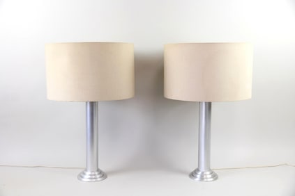 Pair of Minimalist Brushed Metal Table Lamps