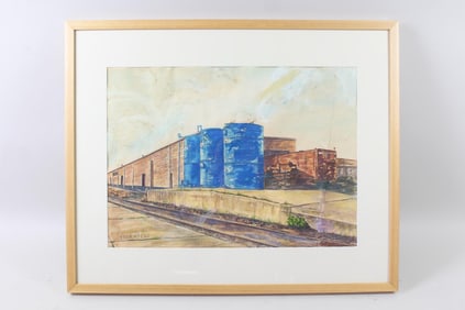 Harry Sternberg Watercolor Painting of a Factory