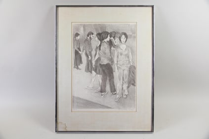 Raphael Soyer Social Realist Lithograph, "The Gathering"