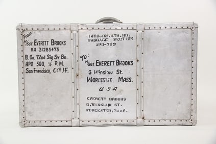 Aluminum Paint Decorated Suitcase WWII Id'd Soldier