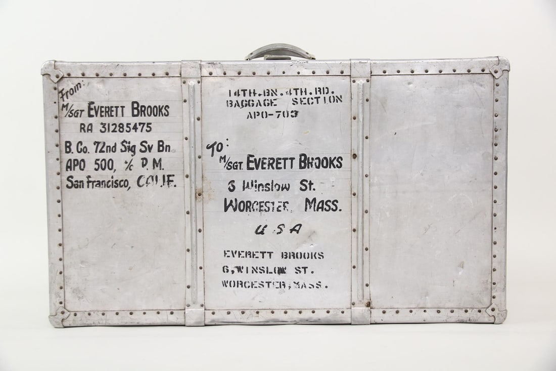 Aluminum Paint Decorated Suitcase WWII Id'd Soldier (1 of 9)
