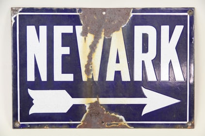 Blue & White Porcelain Newark NJ Arrow Sign