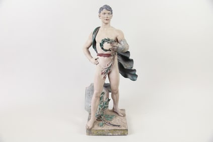 A.J. Scotte French Metal Nude Male Statue "Le Triomphe Sportif"