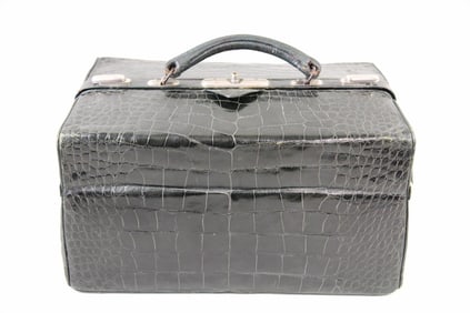 Black Crocodile Textured Leather Gladstone Bag