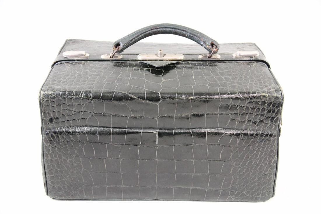 Black Crocodile Textured Leather Gladstone Bag (1 of 10)
