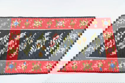 Floral Turkish or Balkan Wool Kilim Rug