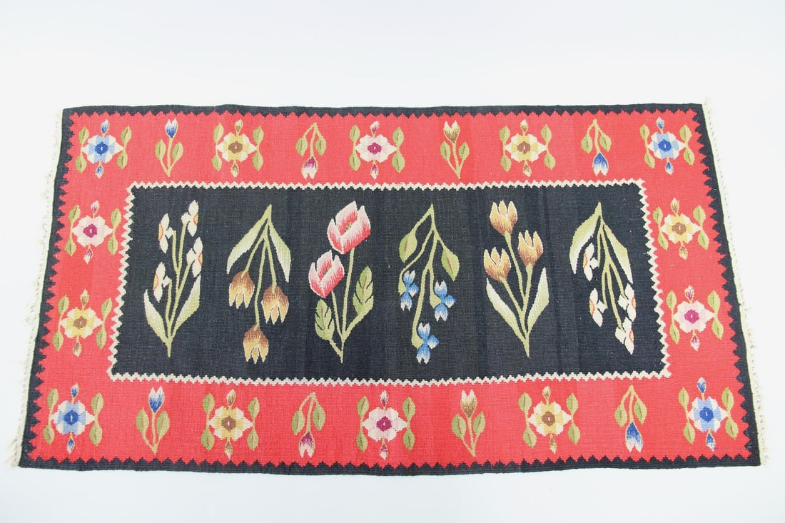 Floral Turkish or Balkan Wool Kilim Rug (1 of 8)