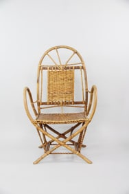 High Back Modernist Bamboo & Split Reed Armchair