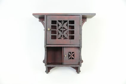 Eastlake Carved Cherry Wood Wall Shelf Cabinet