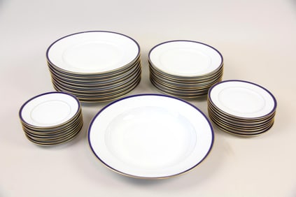 Lot of 36 Lafarge Limoges Porcelain Plates, Blue & Gold
