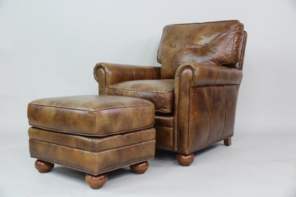 Brown Leather Club Chair & Ottoman