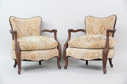 Pair of Louis XV Style Carved Wood Armchairs
