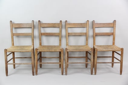 Set of 4 Ladder Back Oak & Rush Dining Chairs