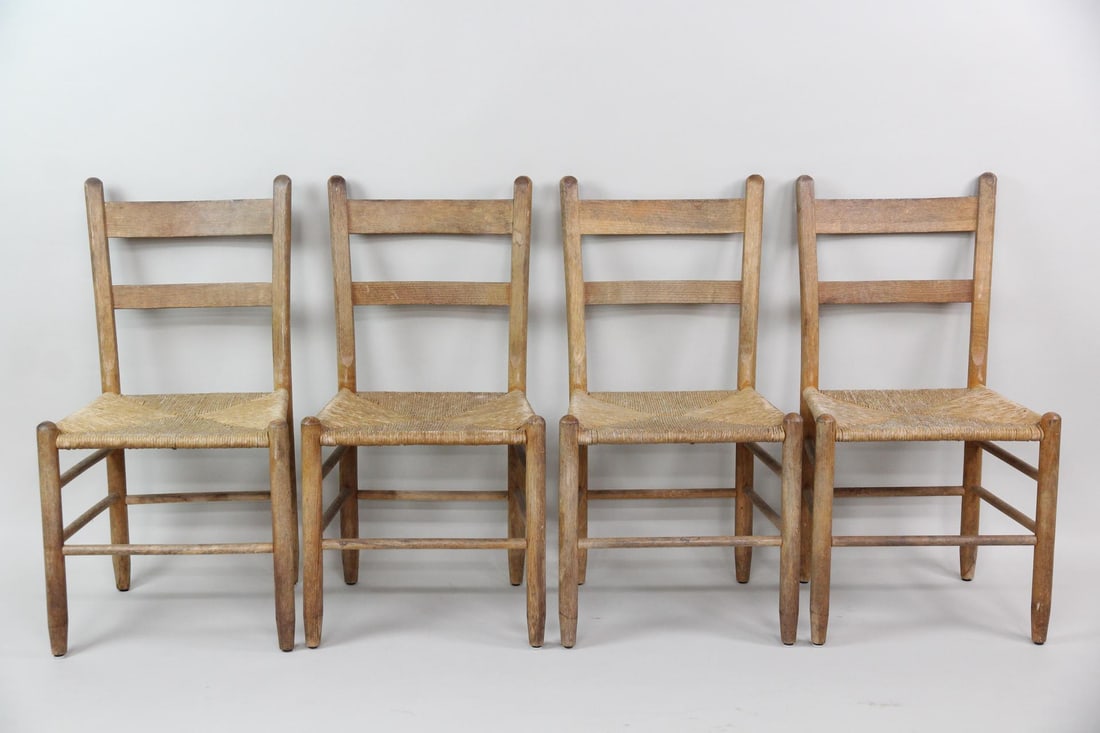 Set of 4 Ladder Back Oak & Rush Dining Chairs (1 of 14)