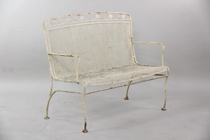 Wrought Iron Garden Bench, Painted White