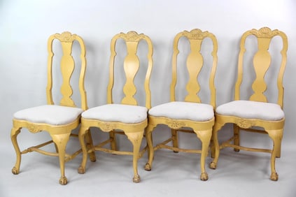 Set of 4 Swedish Rococo Style Dining Chairs with Ochre Paint
