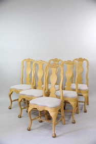 Set of 6 Swedish Rococo Style Dining Chairs with Ochre Paint