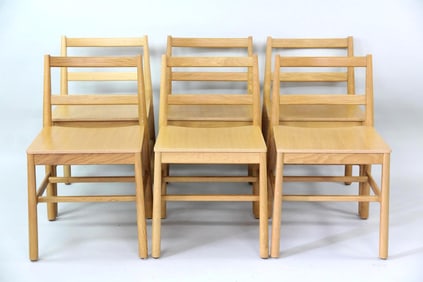 Set of 6 Simple Modern Oak Dining Chairs, Made in Italy