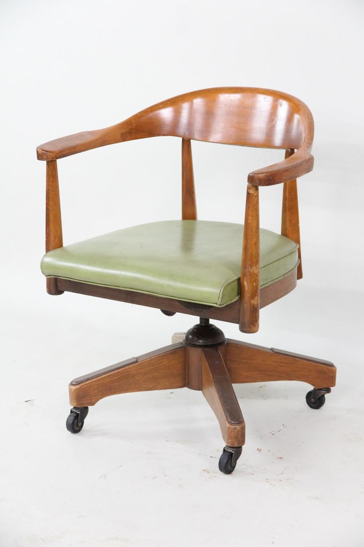 Mid-Century Modern Wooden Rolling Office Chair (1 of 11)