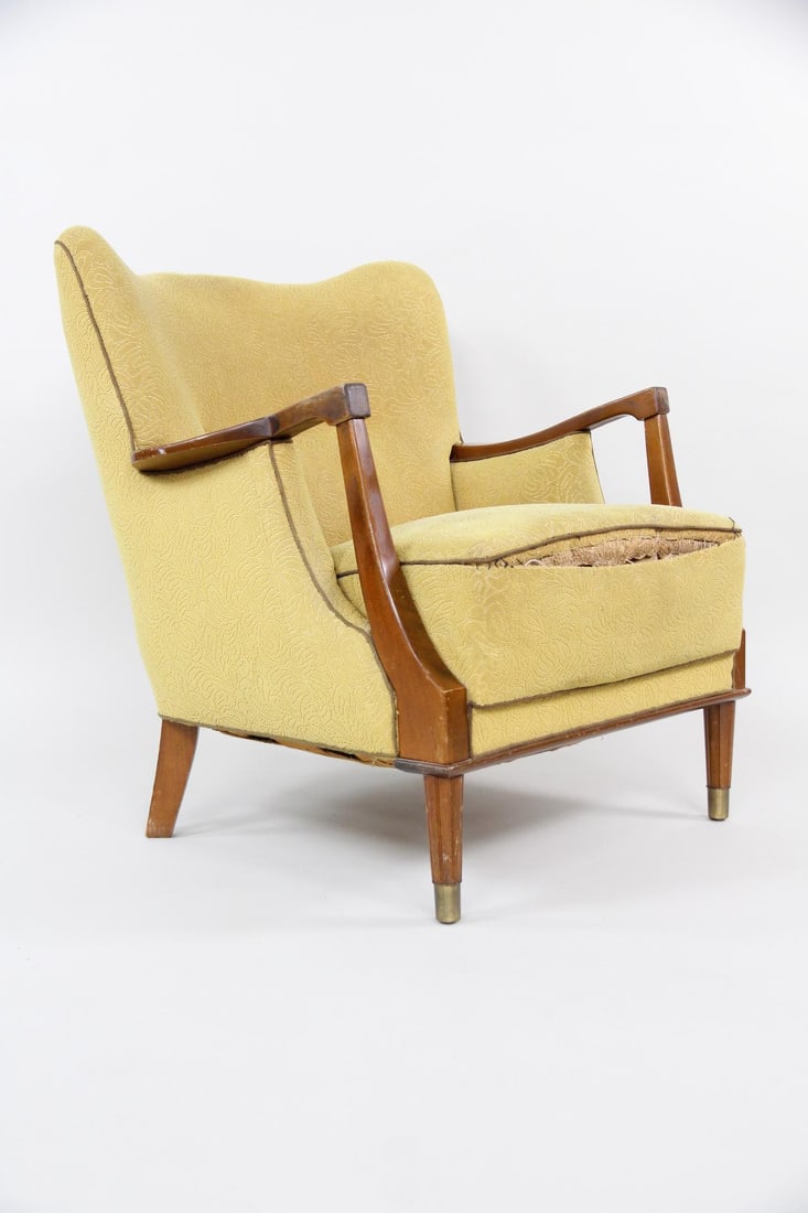Scandinavian Modern Mustard Chenille Lounge Chair (1 of 11)