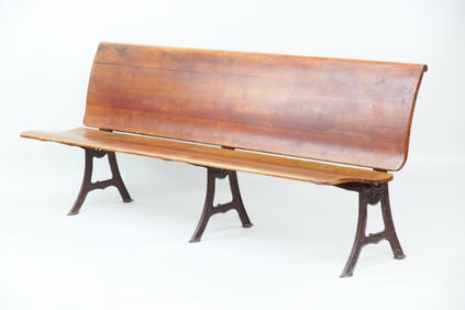 Wood & Cast Iron Folding Train Station Bench
