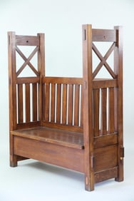 Mission Oak Hall Bench with Mirror & Storage