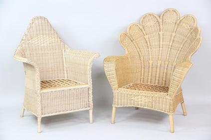 Pair of Mismatched Sculptural Rattan Wicker Chairs