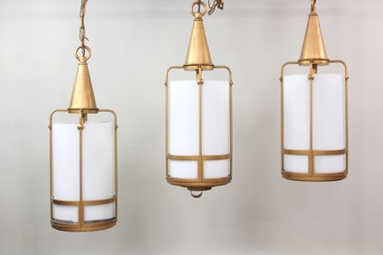 Set of 3 Glass and Metal Hanging Pendant Lights