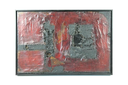Abstract Mixed Media & Burlap Painting by Rinaldo Canocchi, 1978-79
