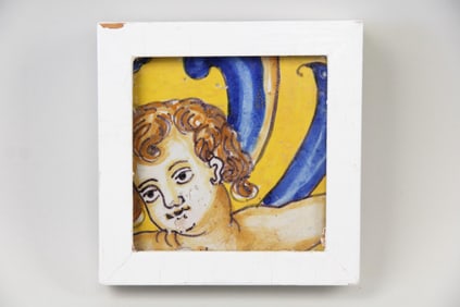 European Ceramic Majolica Tile with Putto Figure