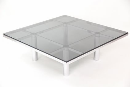 Tobia Scarpa Andre Smoked Glass & Chrome Coffee Table