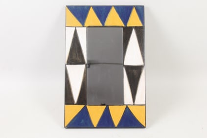 Postmodern Mirror with Triangle Pattern Frame, Signed