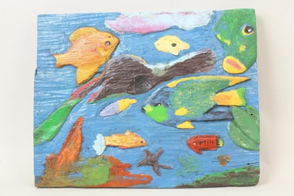 Carved & Painted Folk Art Relief Fish Painting