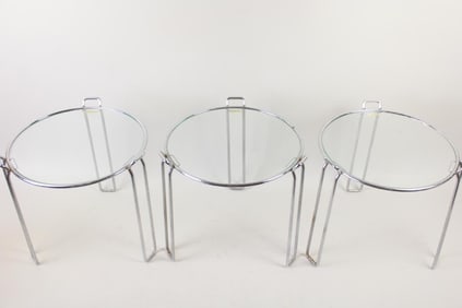 Set of 3 Chrome & Glass Nesting Side Tables, Saporiti