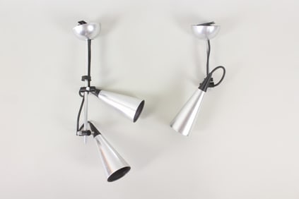 Pair of Cone Shaped Metal Ceiling Mount Light Fixtures