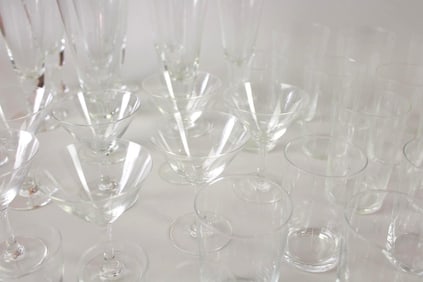 80 Pc Lot of Etched Atomic Starburst Barware Glasses