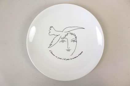 Porcelain Plate with Picasso Drawing & Paul Eluard Text, Limoges