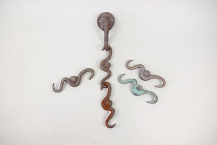 Bronzed Verdigris Metal Wall Sculpture, Monkey Chain