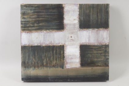 Kate Temple Brutalist B&W Abstract Painting "East-West"