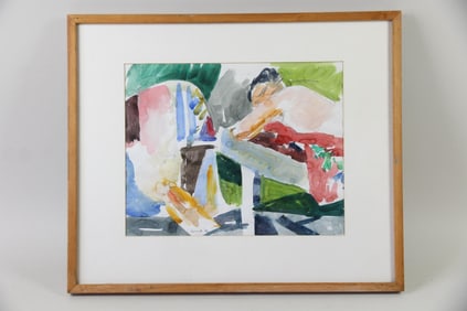 Linda Novick Modernist Watercolor Painting, Reclining Figure