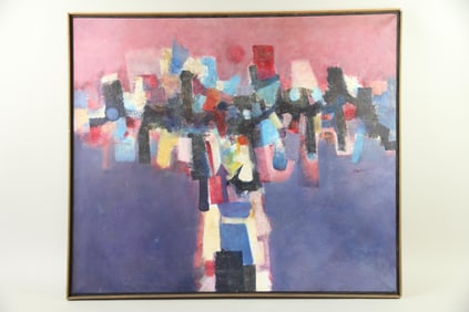 Large Modernist Colorful Abstract Painting, Signed Pacheco