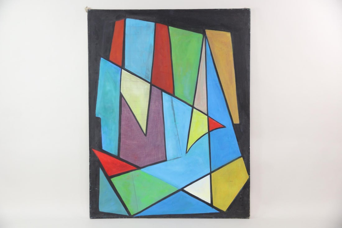 Elizabeth Chater Large Double Sided Abstract Painting: Elizabeth Chater Large Colorful Abstract Painting. Colorful abstract painting on stretched canvas, with another abstract painting on the back. Unsigned, we believe this painting is by the artist Eliza